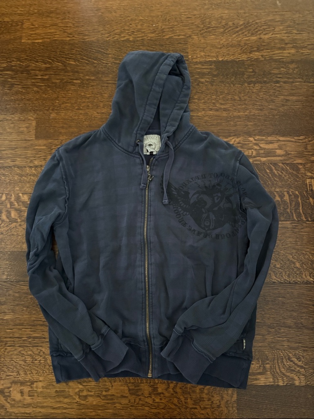 Buffalo David Bitton Navy Zip-Up Hoodie with Subtle Graphic